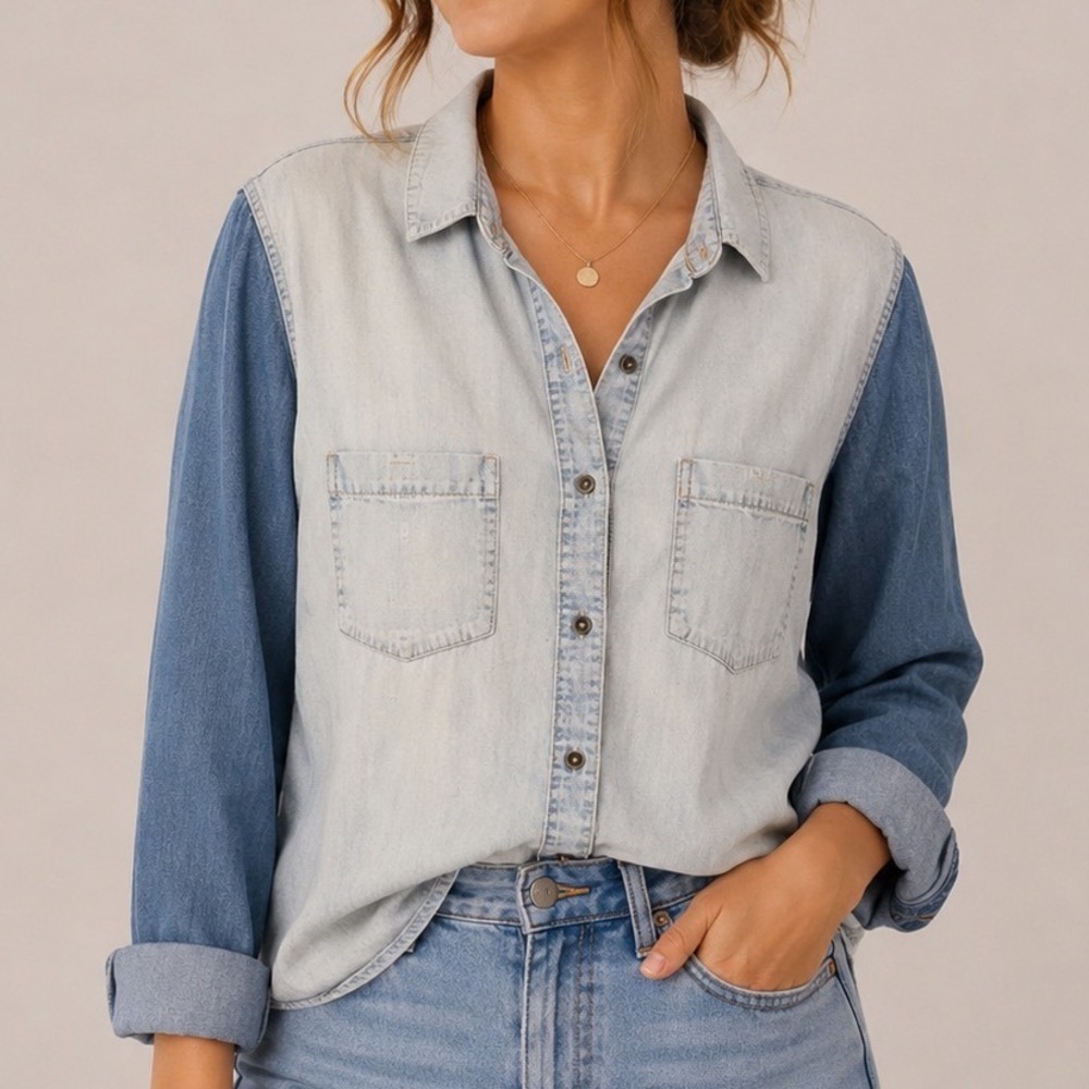 Banana Republic Lyocell Chambray Button Up Shirt Medium Denim Tencel Casual